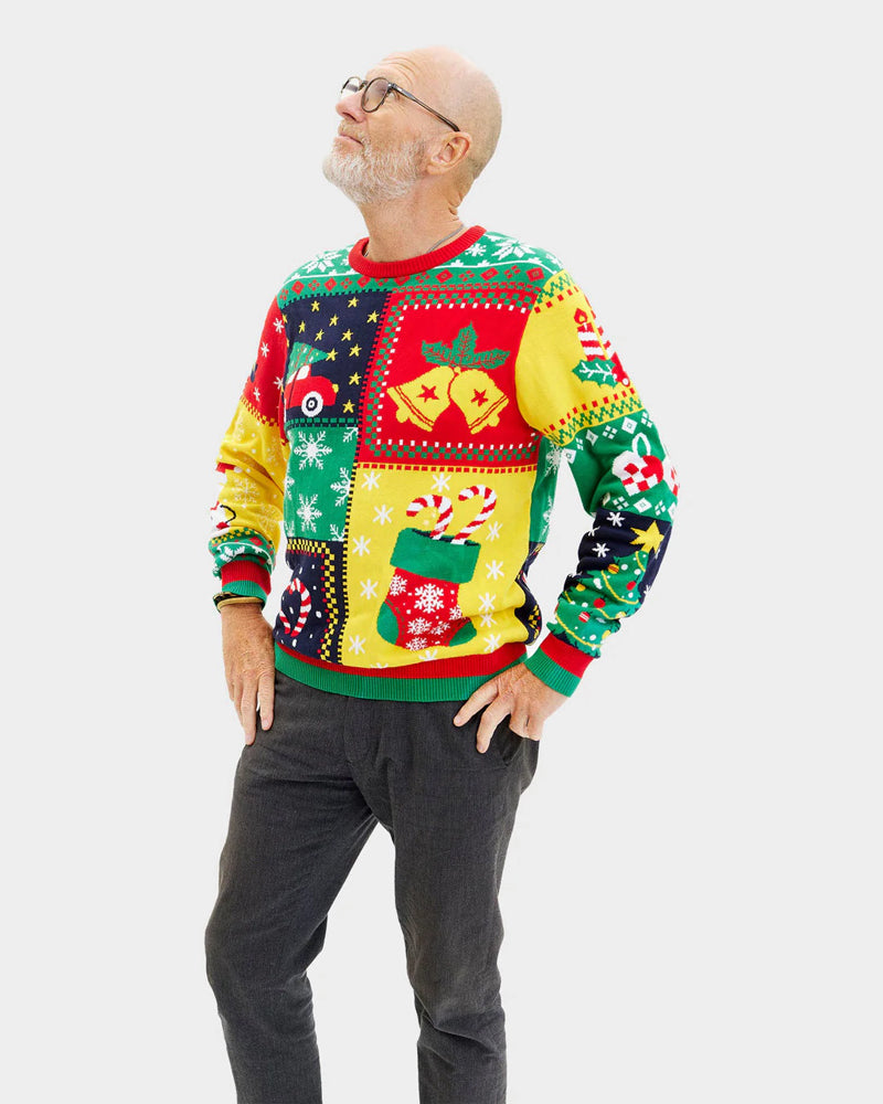 Jersey de Navidad para Hombre Algodón Orgánico Patchwork