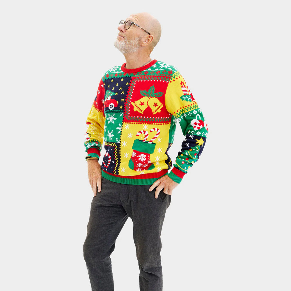 Jersey de Navidad para Hombre Algodón Orgánico Patchwork