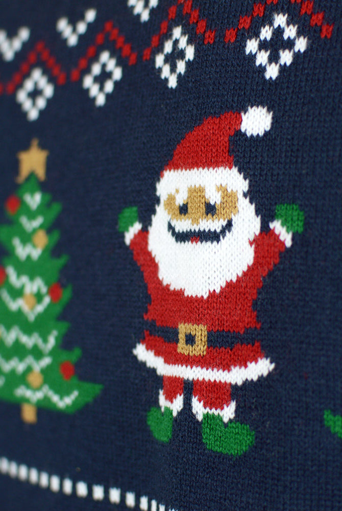 Jersey de Navidad para Hombre Cárdigan Azul y Rojo Santa