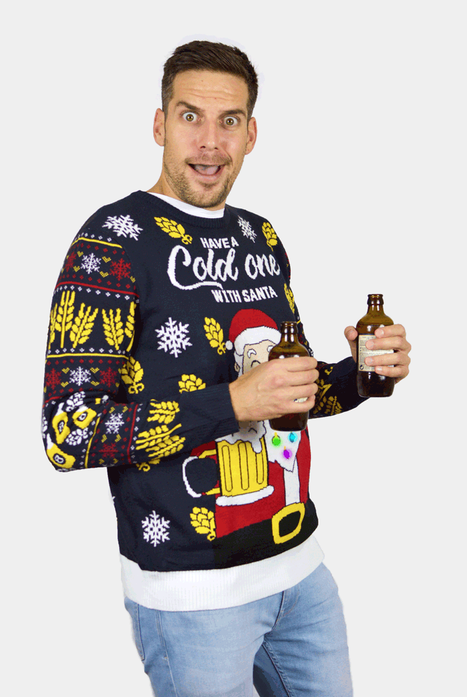 Jersey de Navidad con Luces LED Hombre Mujer Santa con Cerveza