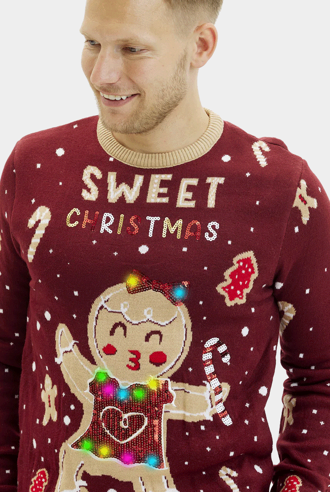 Jersey de Navidad Hombre Luces LED para Rojo Ginger Cookie