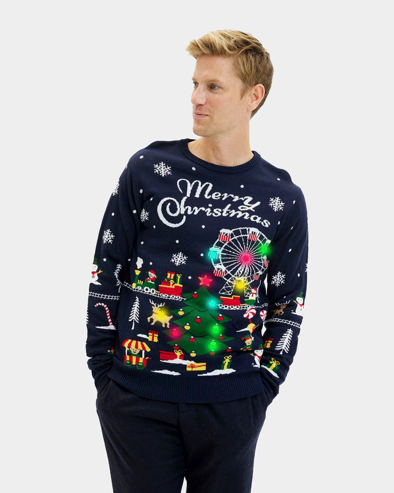Jersey de Navidad Luces LED Hombre Feria Navideña