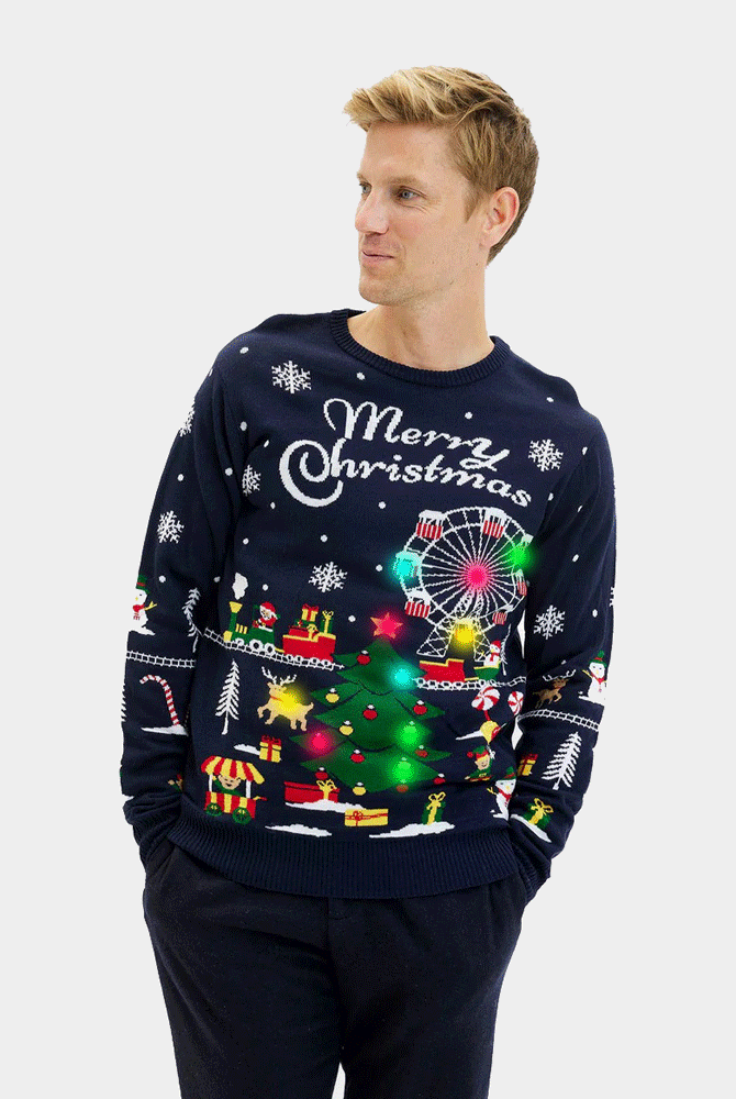 Jersey de Navidad Luces LED Hombre Feria Navideña