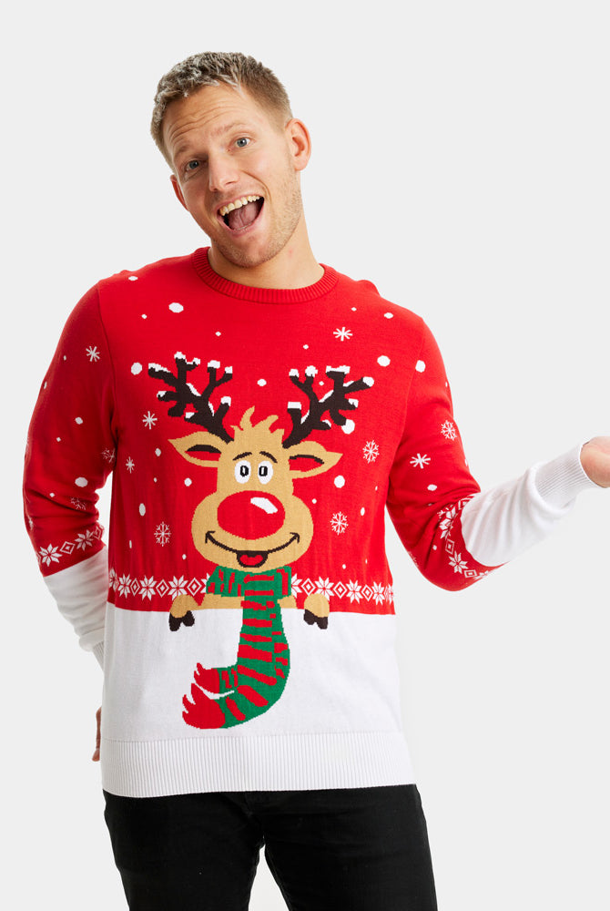 Algodón Orgánico Jersey de Navidad Hombre Reno con Bufanda