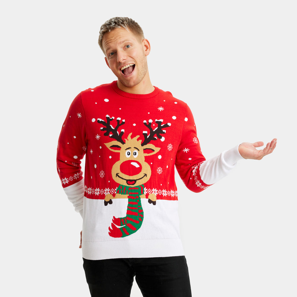Algodón Orgánico Jersey de Navidad Hombre Reno con Bufanda