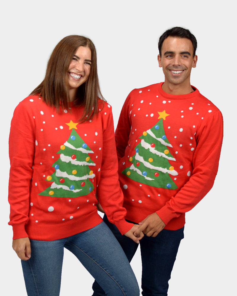 Jersey de Navidad Mujer Hombre Rojo Árbol de Navidad