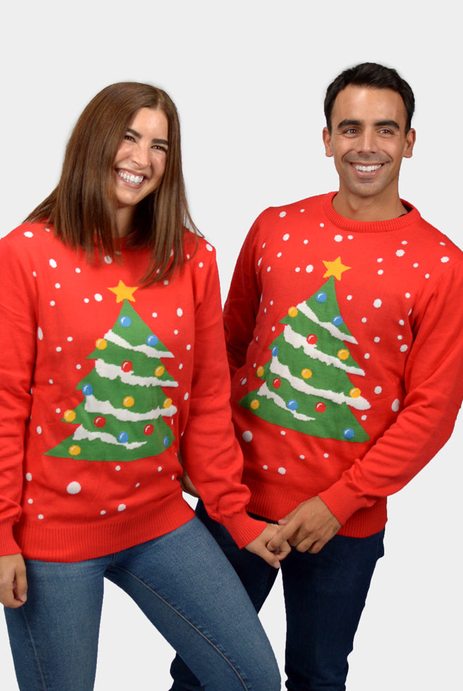 Jersey de Navidad Mujer Hombre Rojo Árbol de Navidad