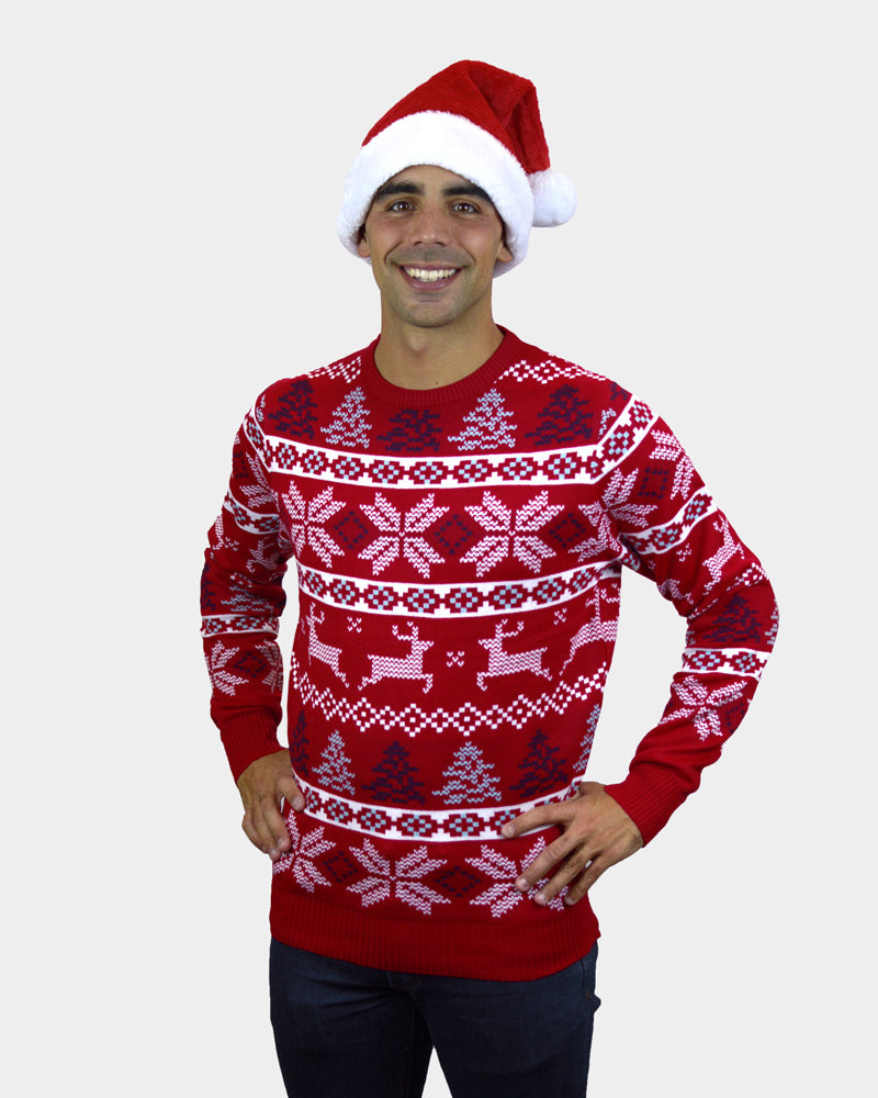Jersey de Navidad Hombre Rojo Clásico Estrellas Polares