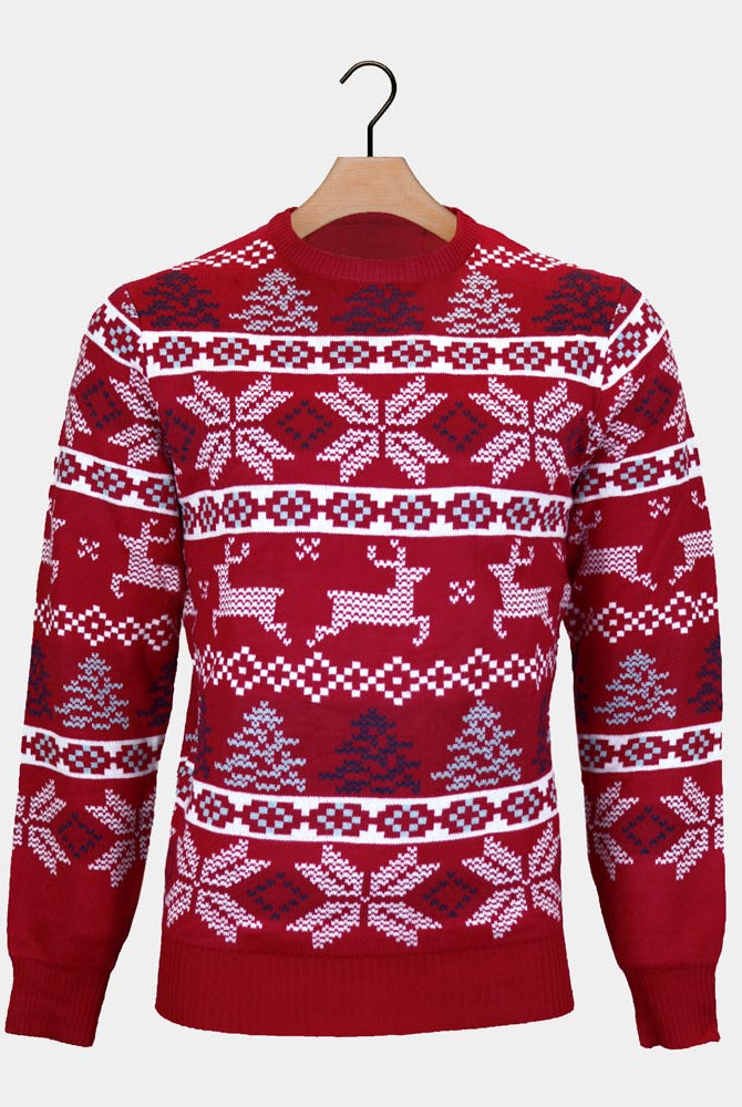 Jersey de Navidad para Hombre Rojo Clásico Estrellas Polares