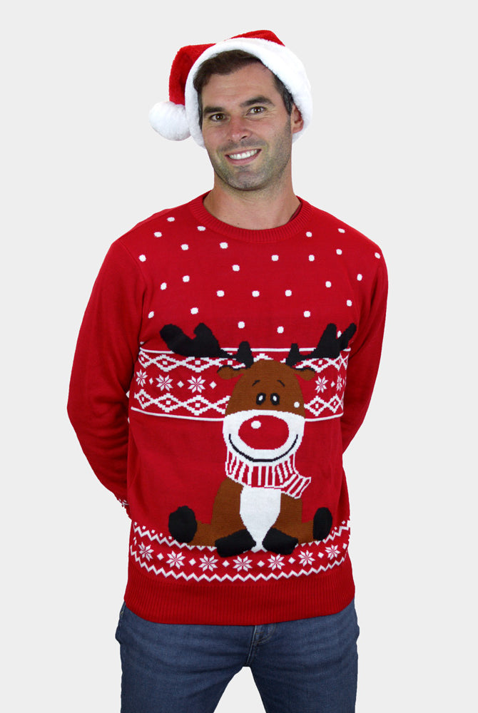Jersey de Navidad Rojo Reno Rudolph Bufanda para hombre