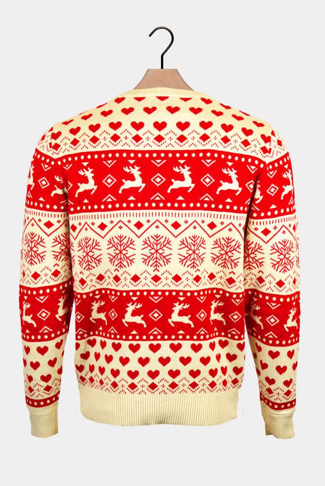 Jersey de Navidad Hombre Rojos Beige Algodón Orgánico Corazones