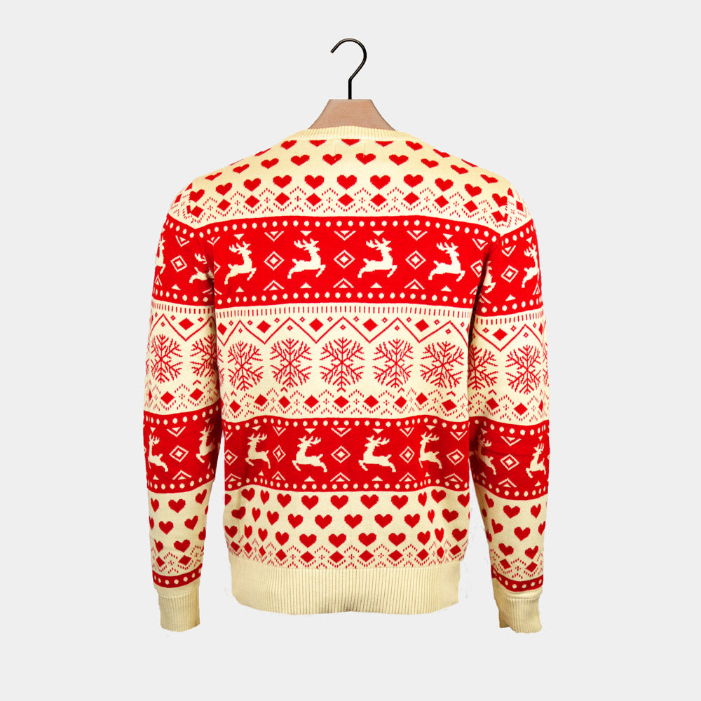Jersey de Navidad Hombre Rojos Beige Algodón Orgánico Corazones