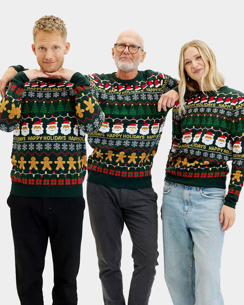 Mujer Jersey de Navidad para Hombre Verde Happy Holidays