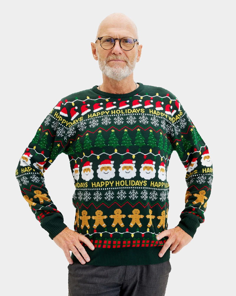 Jersey de Navidad para Hombre Verde Happy Holidays