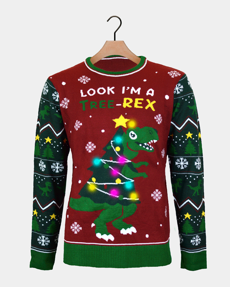 Tree-Rex Jersey de Navidad con Luces LED para Familia Christmas