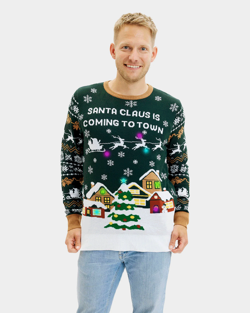 Jersey de Navidad con Luces LED para Hombre Santa is Coming to Town