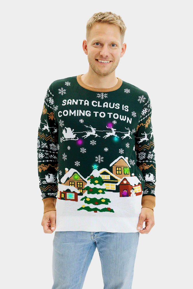 Jersey de Navidad con Luces LED para Hombre Santa is Coming to Town