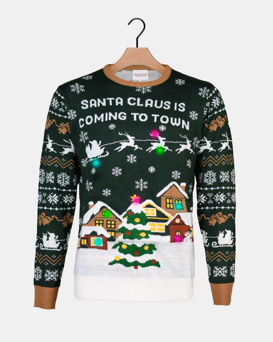 Jersey de Navidad con Luces LED  Santa is Coming to Town Mujer
