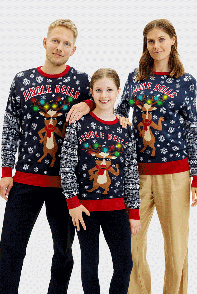 Jersey de Navidad Familia Luces LED para Mujer Jingle Bells
