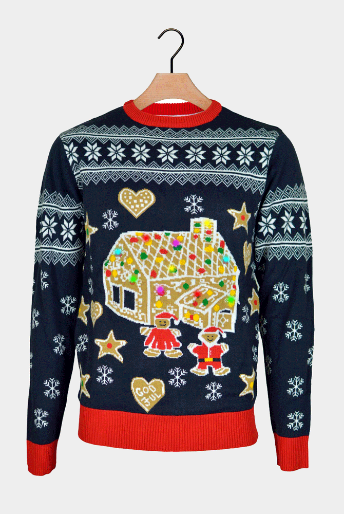Casa Gingerbread Jersey de Navidad con Luces LED Parejas