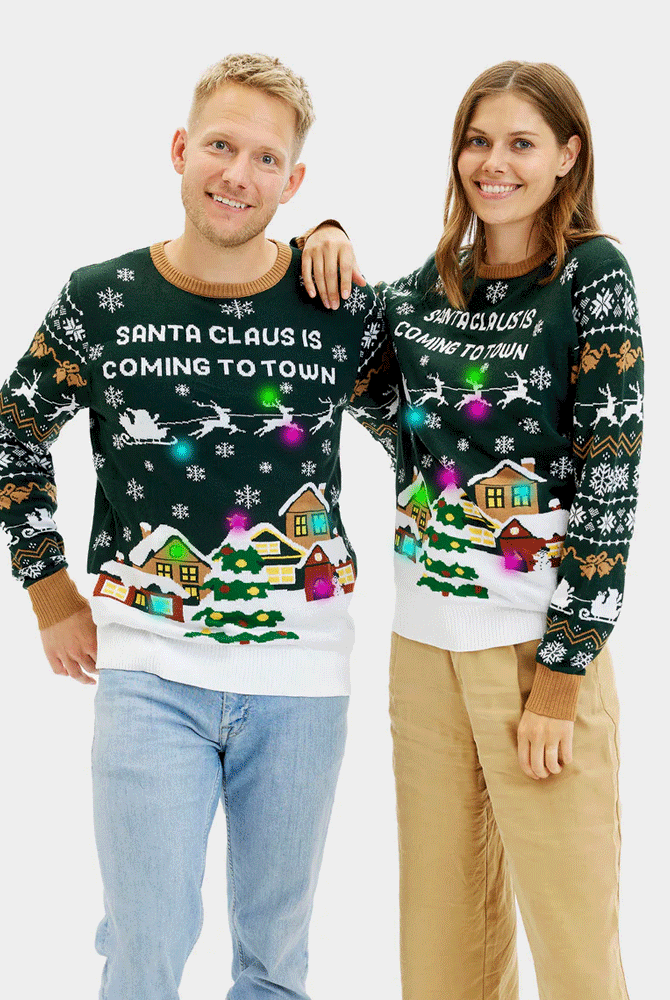Jersey de Navidad con Luces LED de Parejas Santa is Coming to Town
