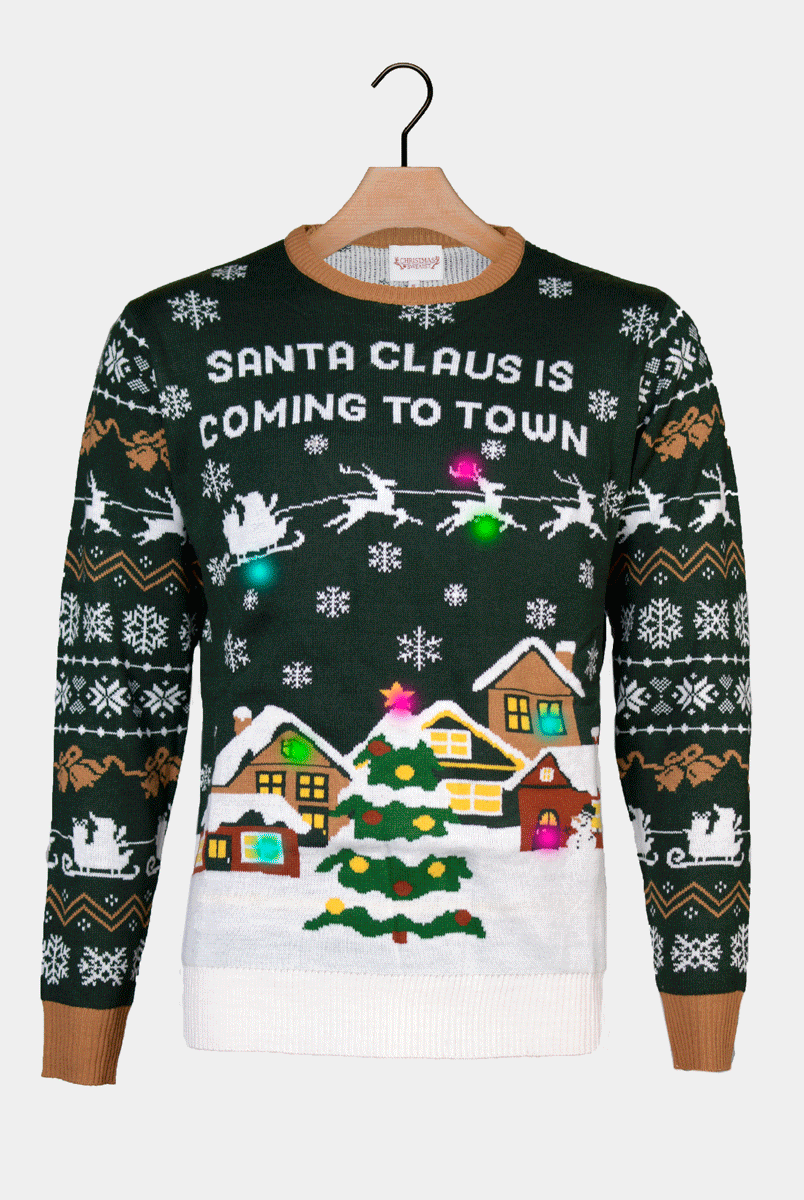 Jersey de Navidad con Luces LED Parejas Santa is Coming to Town