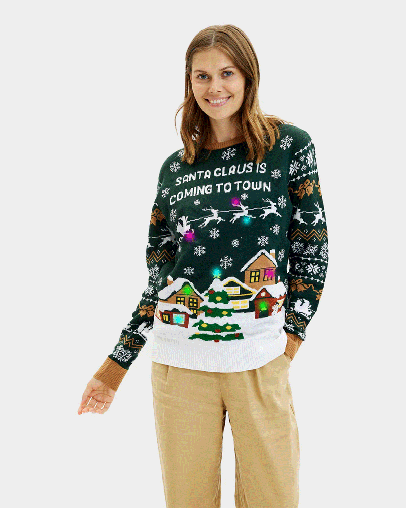 Jersey de Navidad con Luces LED para Mujer Santa is Coming to Town