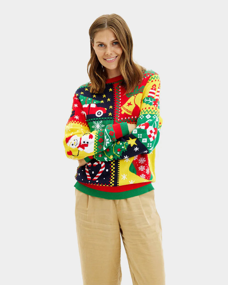 Jersey de Navidad para Mujer Algodón Orgánico Patchwork