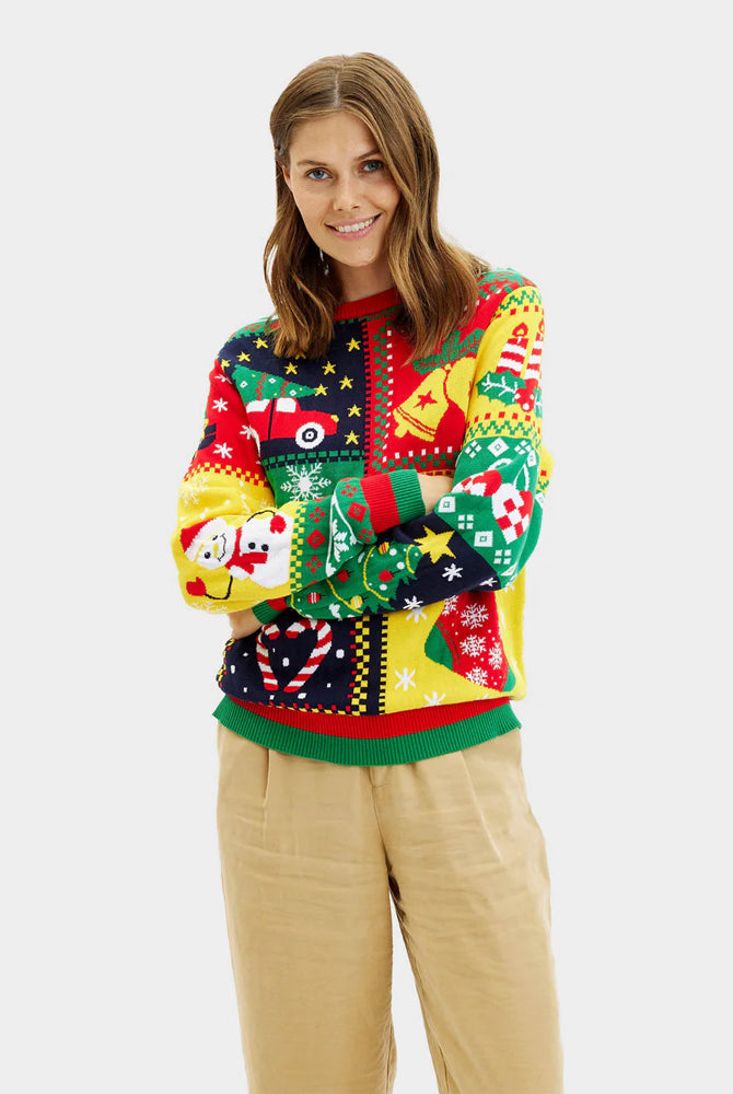 Jersey de Navidad para Mujer Algodón Orgánico Patchwork