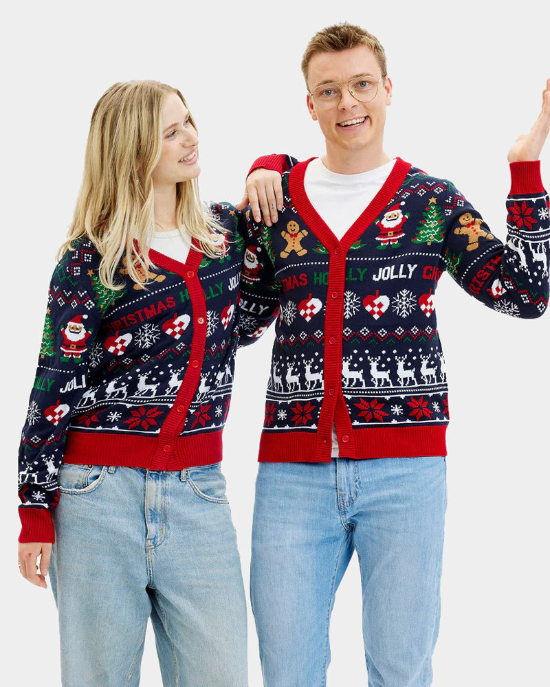 Hombre Jersey de Navidad para Mujer Cárdigan Azul y Rojo