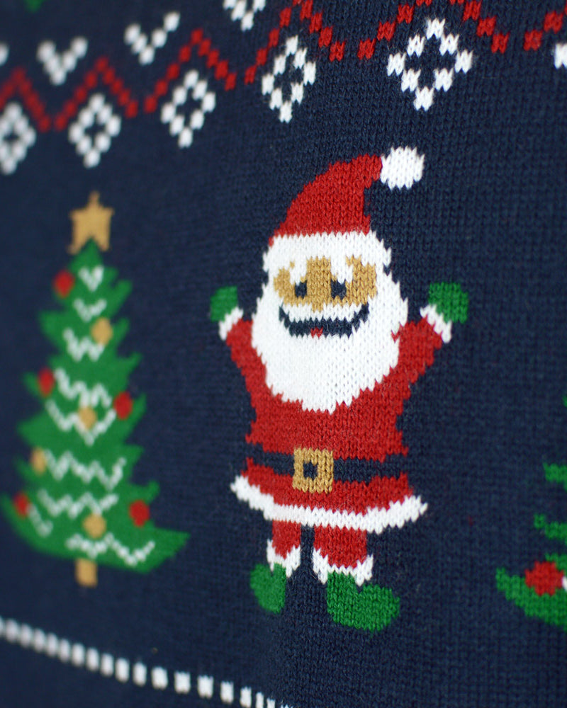 Jersey de Navidad para Mujer Cárdigan Azul y Rojo Santa
