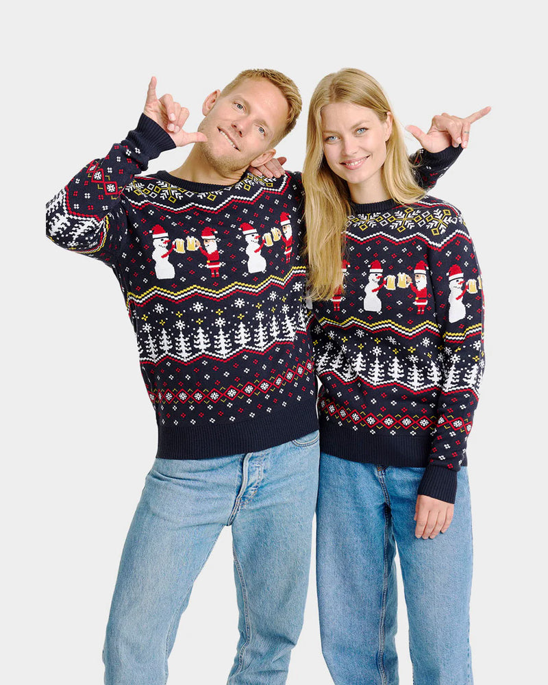 Jersey de Navidad para Mujer Cheers Santa Pareja