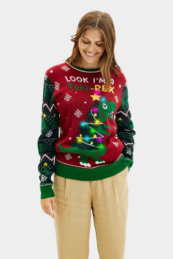Jersey de Navidad Mujer Luces LED para Christmas Tree-Rex