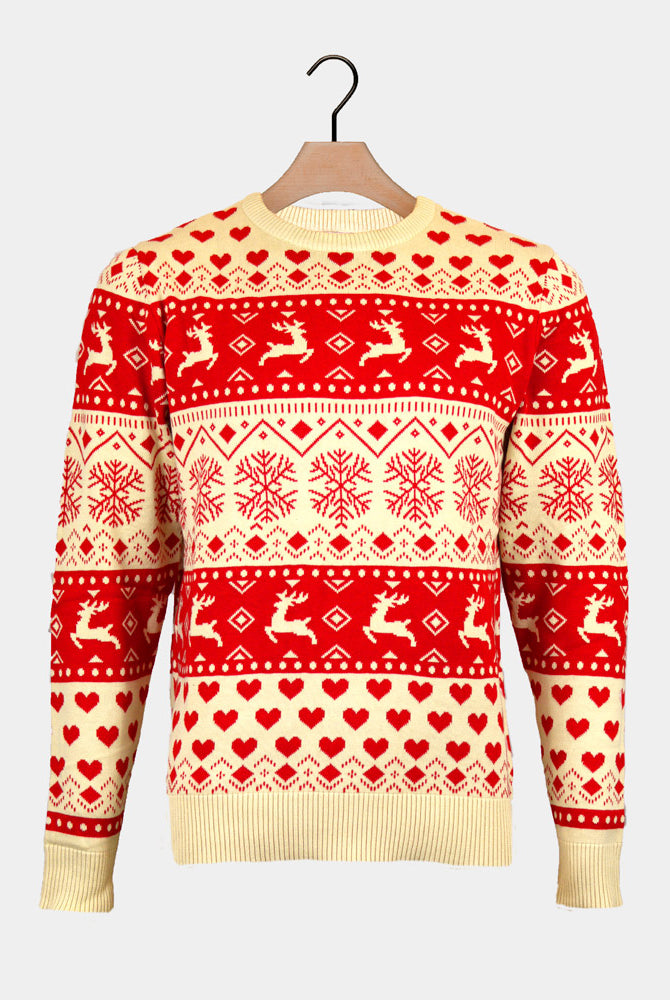 Jersey de Navidad Mujer Corazones Beige Algodón Orgánico Rojos