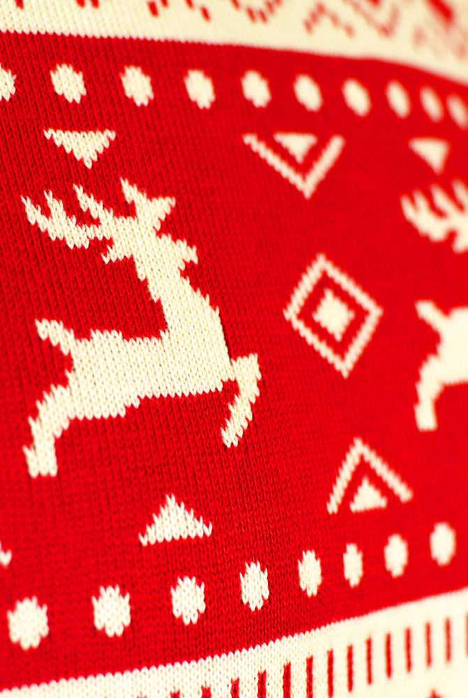 Jersey de Navidad Mujer Corazones Rojos Beige Algodón Orgánico Reno