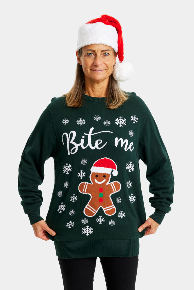 Jersey de Navidad Mujer Familia Bite Me Gingerbread