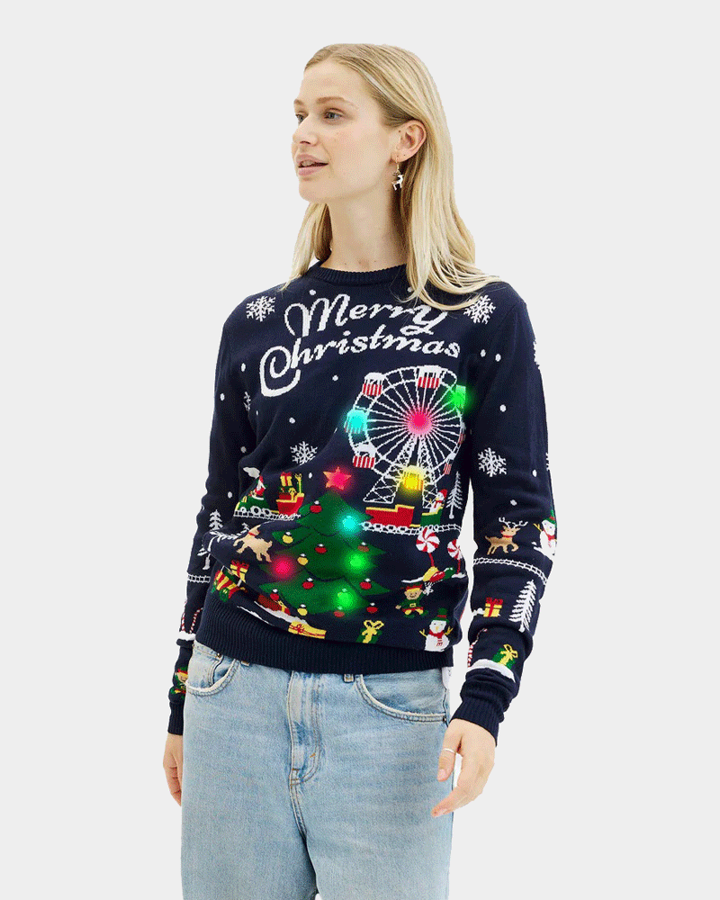 Jersey Navidad Luces LED Mujer Feria Navideña