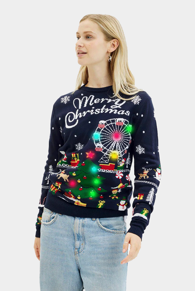 Jersey Navidad Luces LED Mujer Feria Navideña