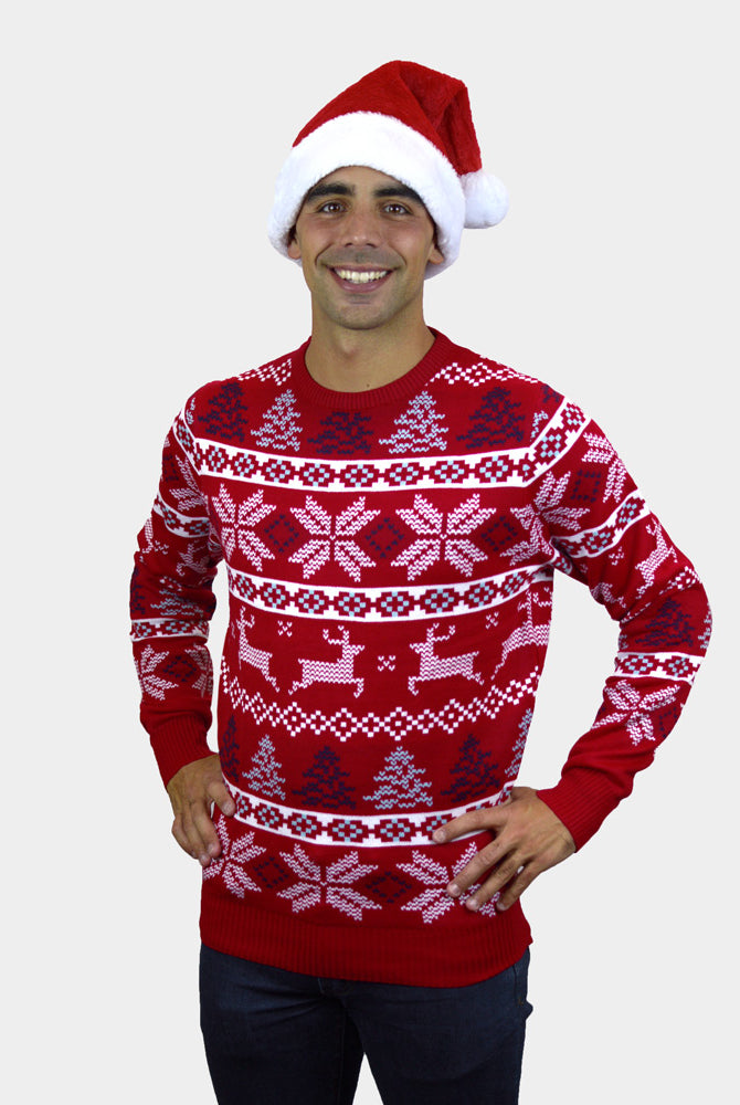 Jersey de Navidad Hombre Mujer Rojo Clásico Estrellas Polares