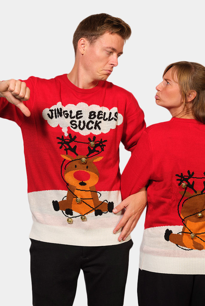 Jersey de Navidad Hombre Mujer Jingle Bells Suck Rojo Cascabeles 3D