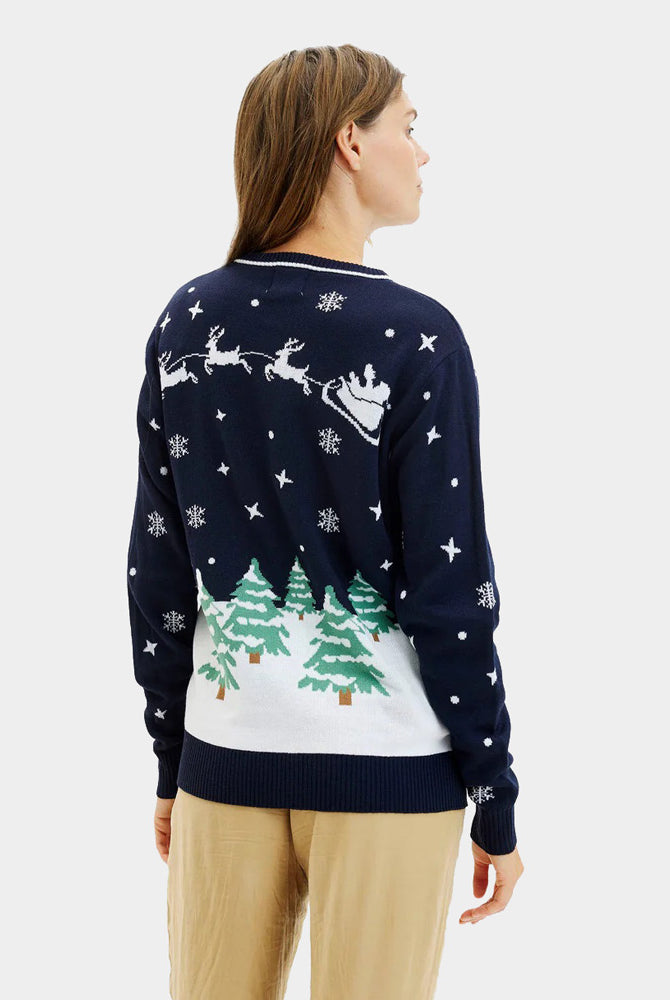 Jersey de Navidad Mujer Luces LED Parejas Azul Merry Christmas