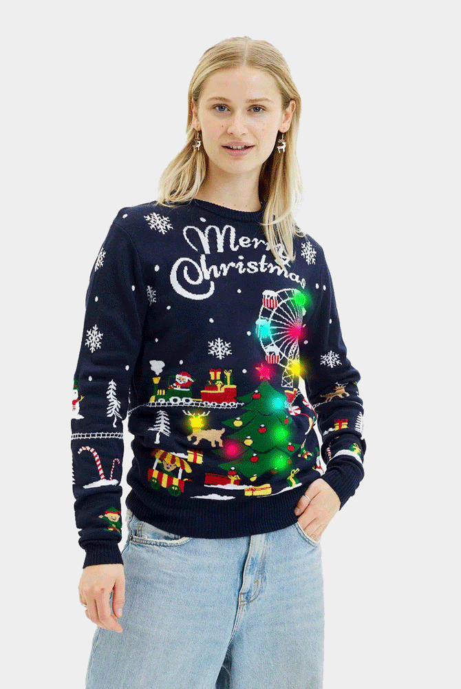 Jersey de Navidad con Luces LED Parejas Feria Navideña Mujer