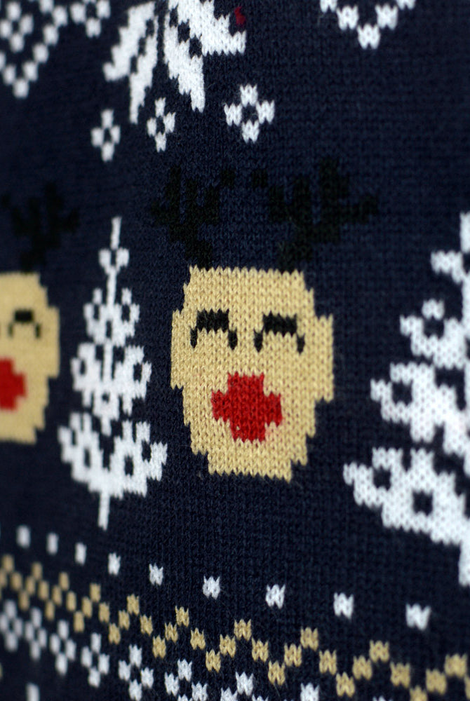 Jersey de Navidad para Mujer Muñecos de Nieve y Cenefas Azul