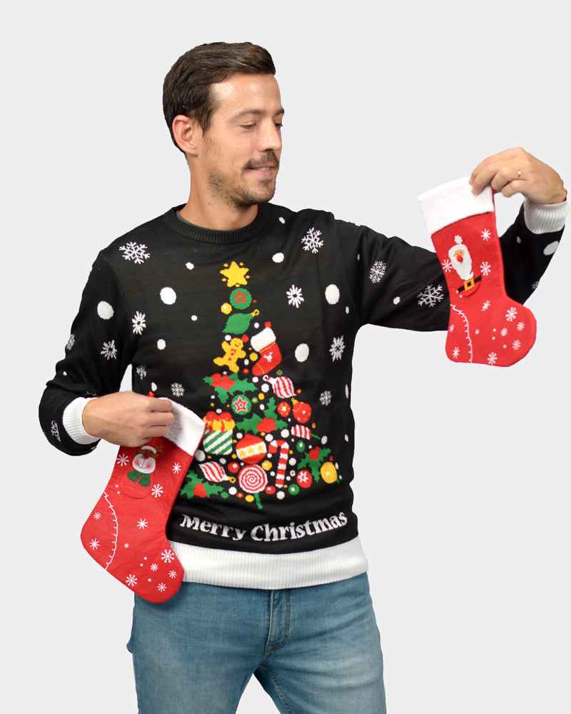 Jersey de Navidad HombreMujer Negro con Árbol de Navidad