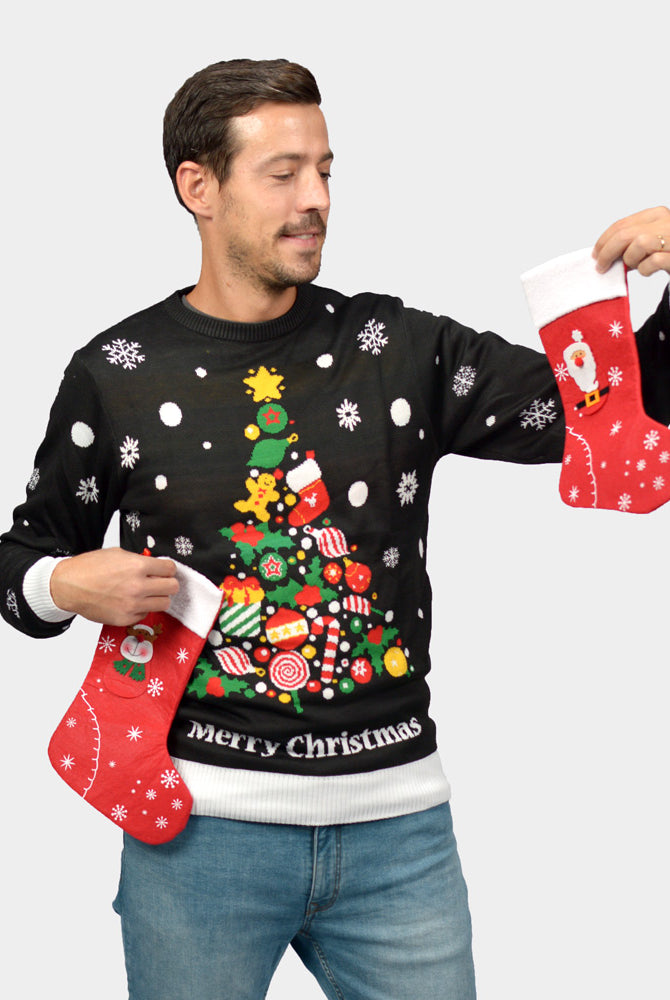 Jersey de Navidad HombreMujer Negro con Árbol de Navidad