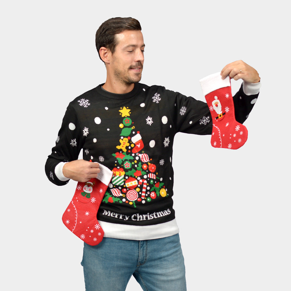 Jersey de Navidad HombreMujer Negro con Árbol de Navidad
