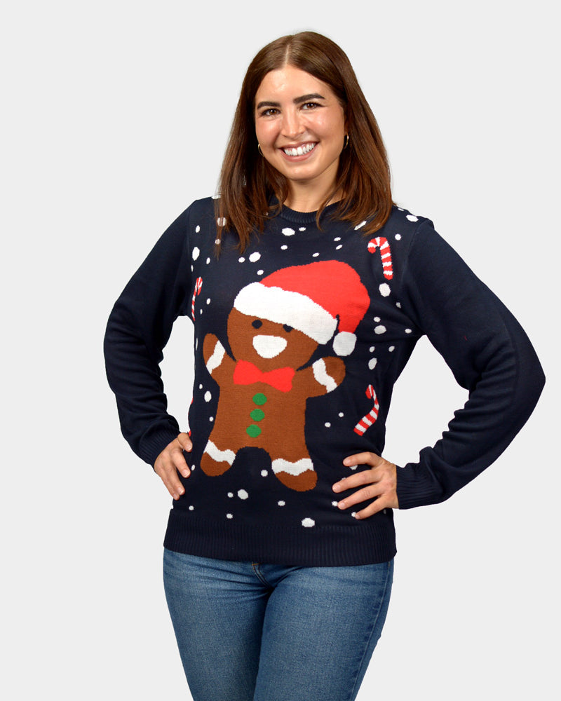 Mujer Jersey de Navidad Parejas Azul Gingerbread