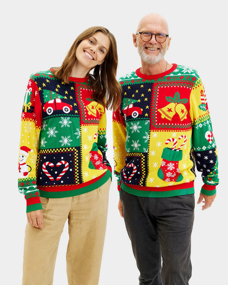 Jersey de Navidad para Mujer Patchwork Algodón Orgánico Pareja