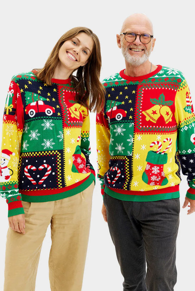 Jersey de Navidad para Mujer Patchwork Algodón Orgánico Pareja