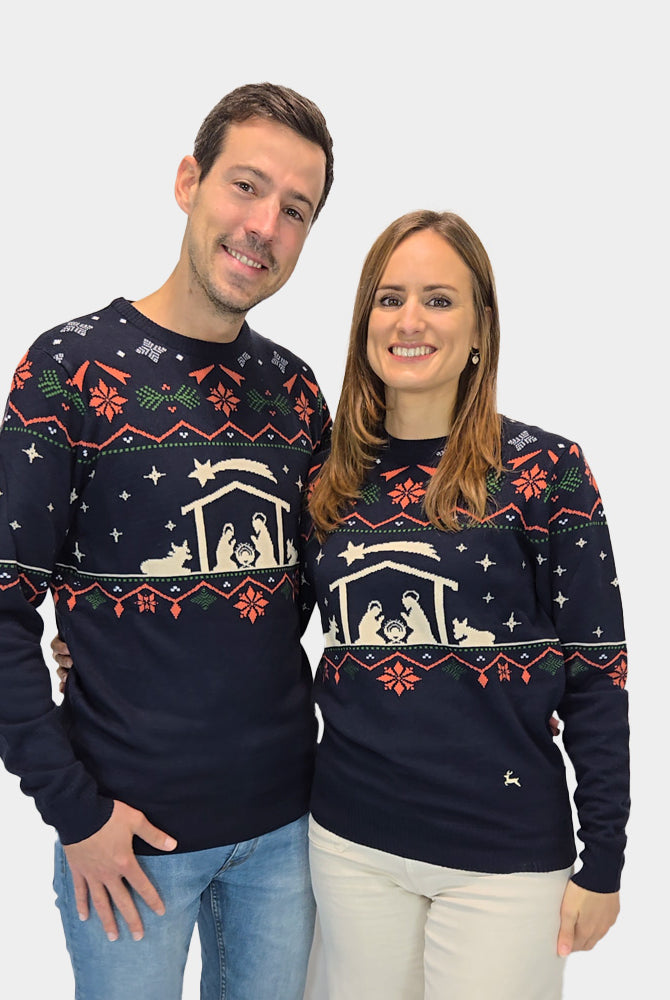 Jersey de Navidad para Mujer Portal de Belén Pareja